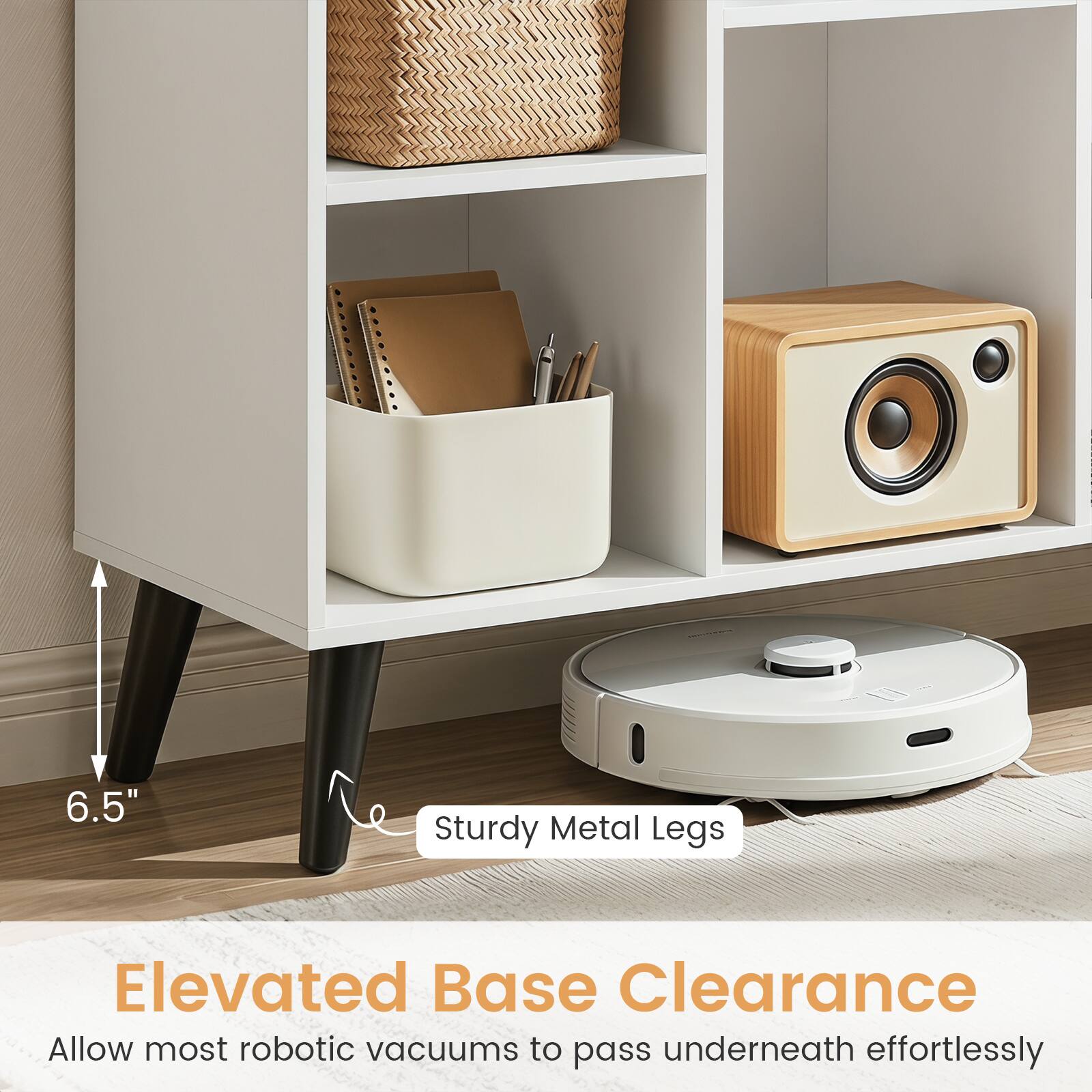Costway 8 Cube Bookshelf, 3 Tier Bookcase with Elevated Metal Legs for ...