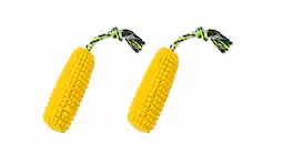 PUPIHOM - 2-Pack Corn Shaped Squeak Durable Rubber Dental Dog Chew Toy With Rope - Yello