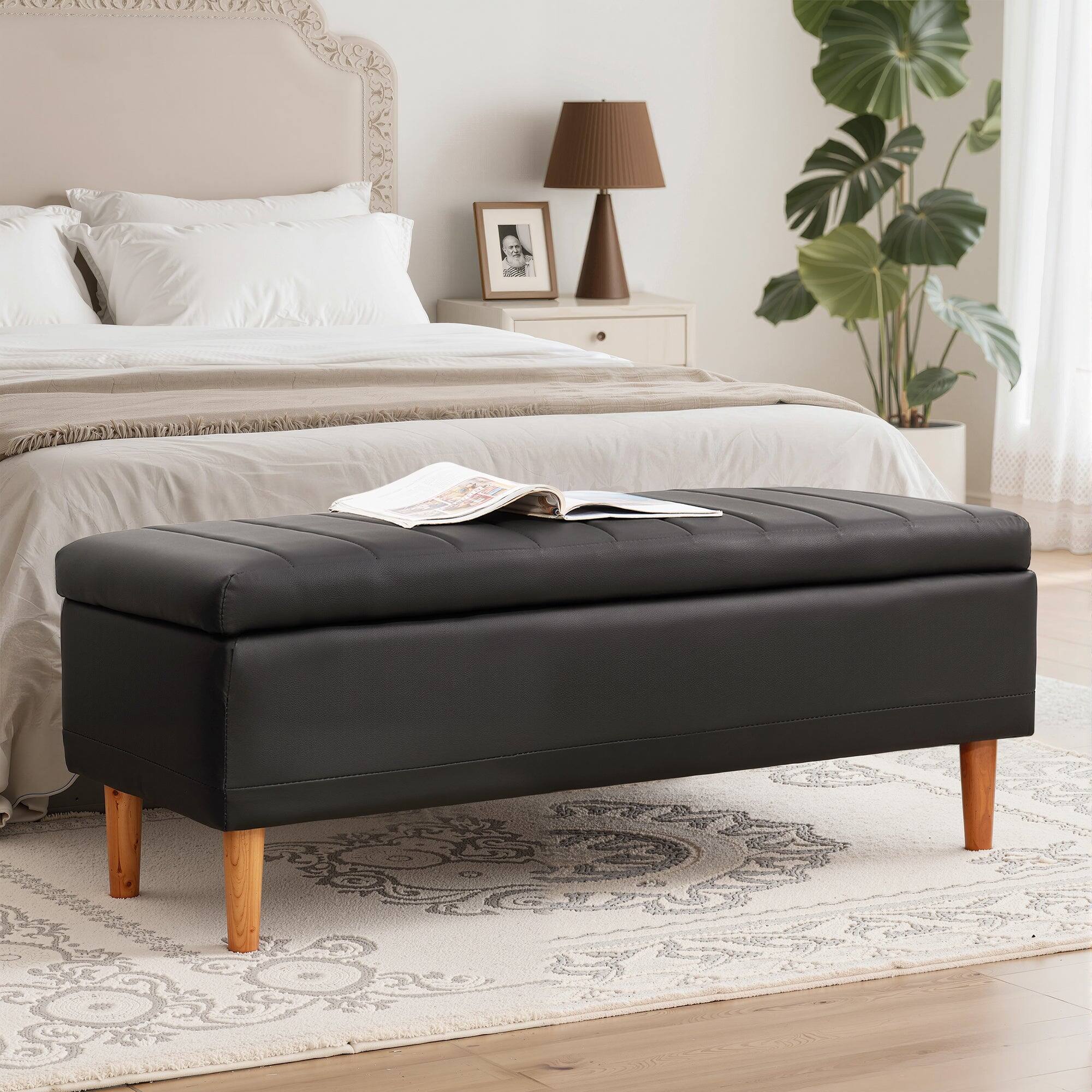 Front. Vecelo - Storage Ottoman Bench with Lift Top, Rectangular Ottoman with Storage for Living Room Bedroom Entryway - Black.