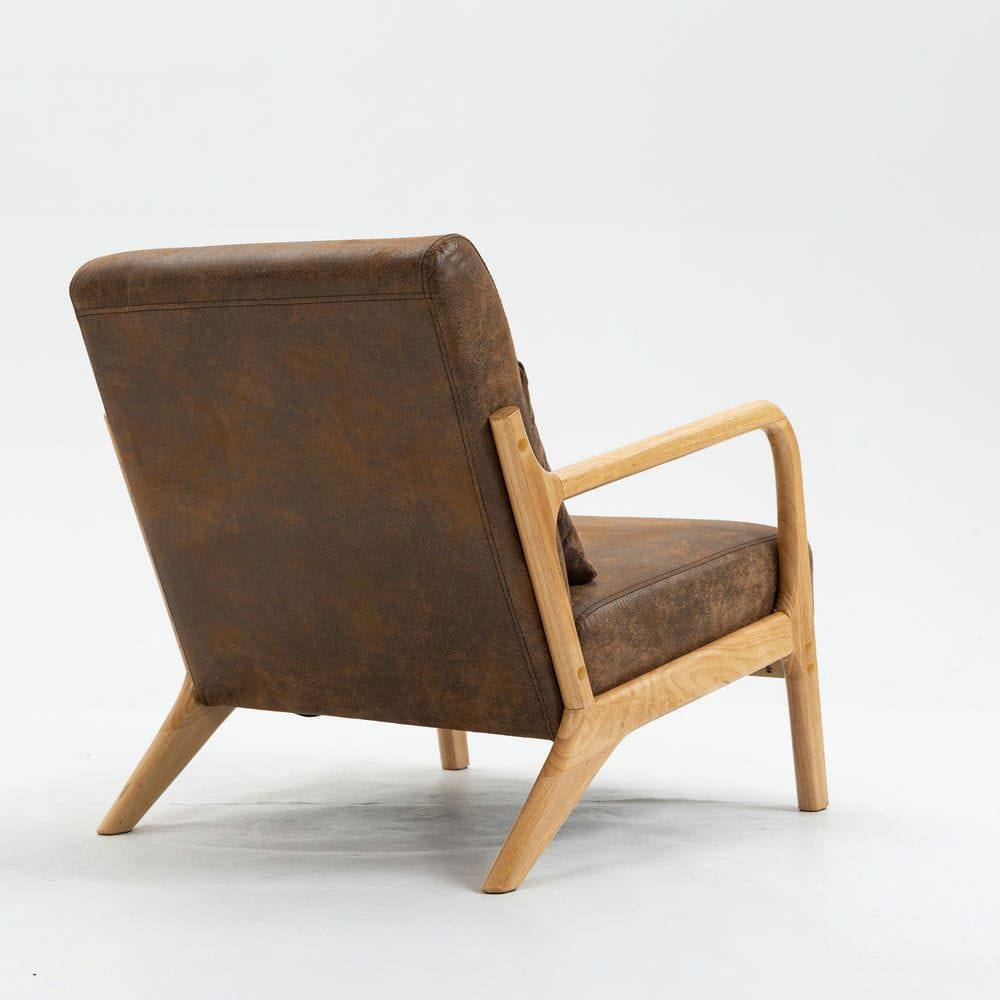 Left. Kadyn - Mid Century Modern Accent Chair with Wood Frame & Waist Cushion, Upholstered Reading Armchair for Living Room, Brown - Brown.