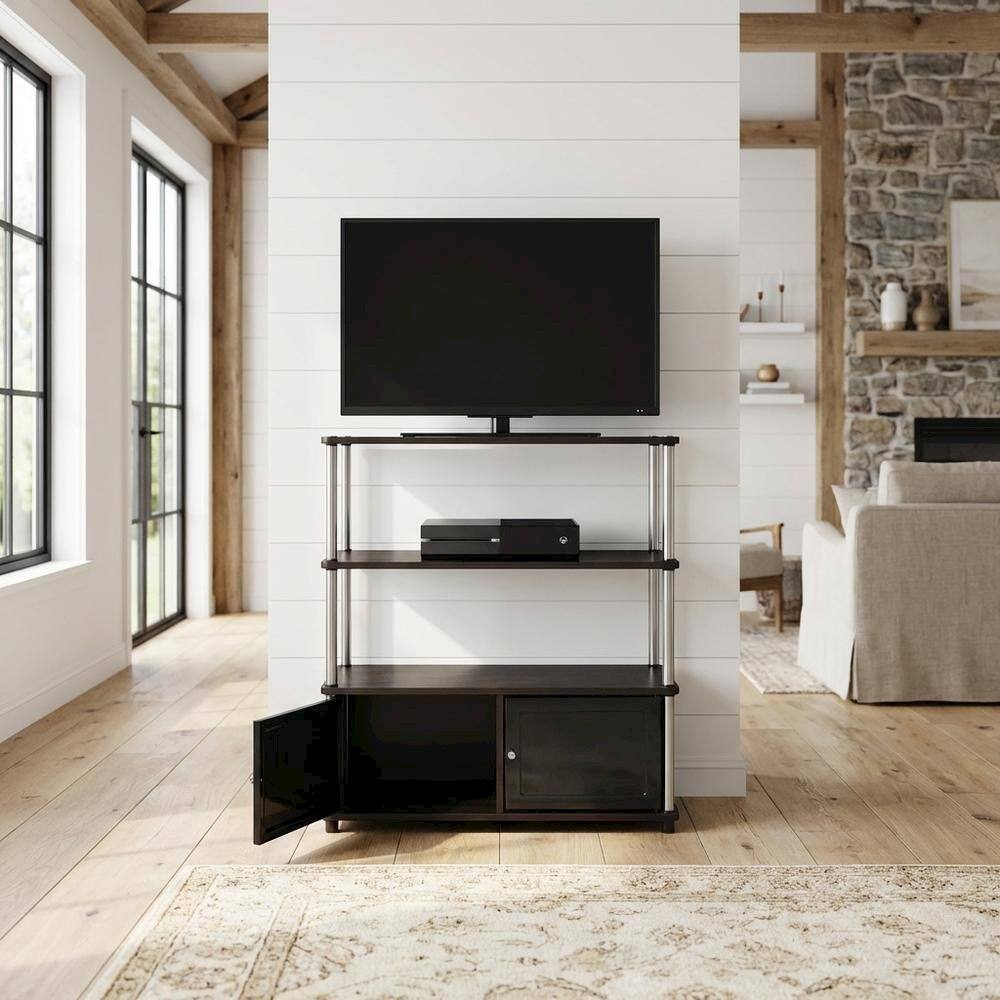 Alt View 2. FurniFact - TV stand in sleek design with ample storage and sturdy build - Brown.