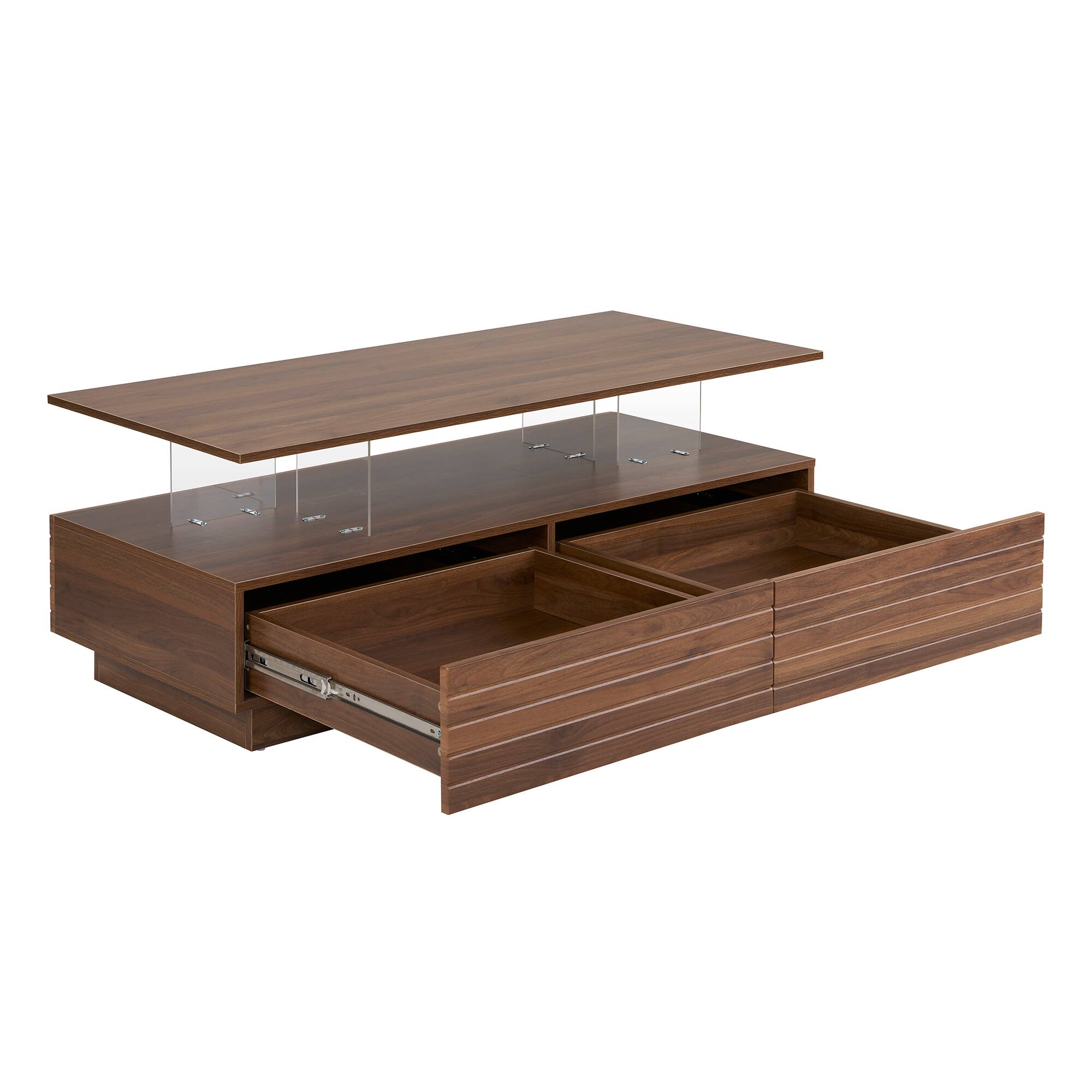 Alt View 8. Tiramisubest - Modern Walnut Rectangular LED Lights Coffee Table with 2 drawers in 47.2" - Walnut.