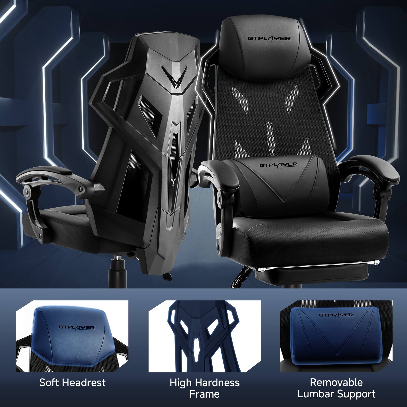 GTPLAYER GTPL ER N GTPLAYER IVER GTPLYE V STPLAYER Soft Headrest High Hardness Frame Removable Lumbar Support