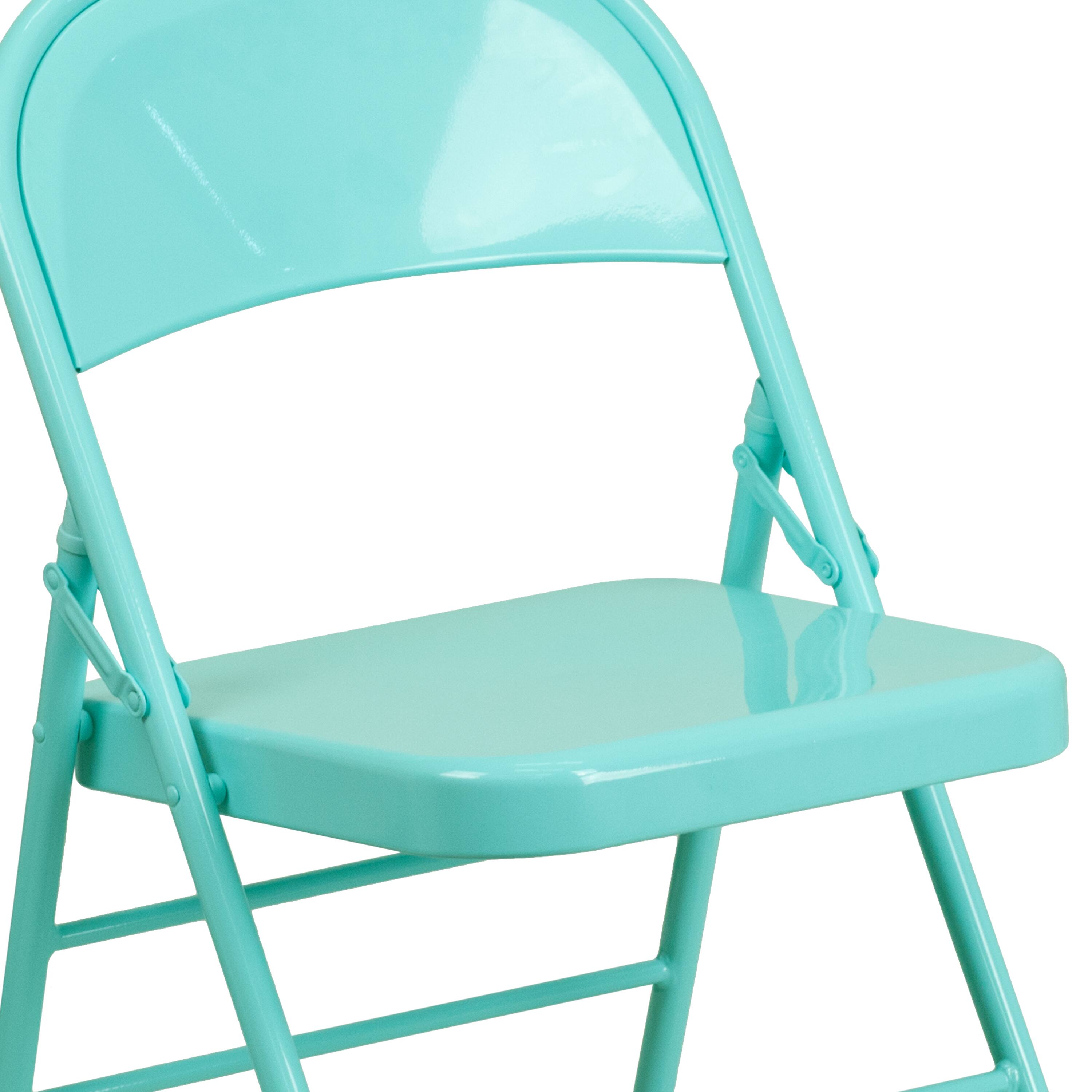 Alt View 10. Emma + Oliver - 4 Pack Colorful Metal Folding Chair Teen and Event Seating - Tantalizing Teal.