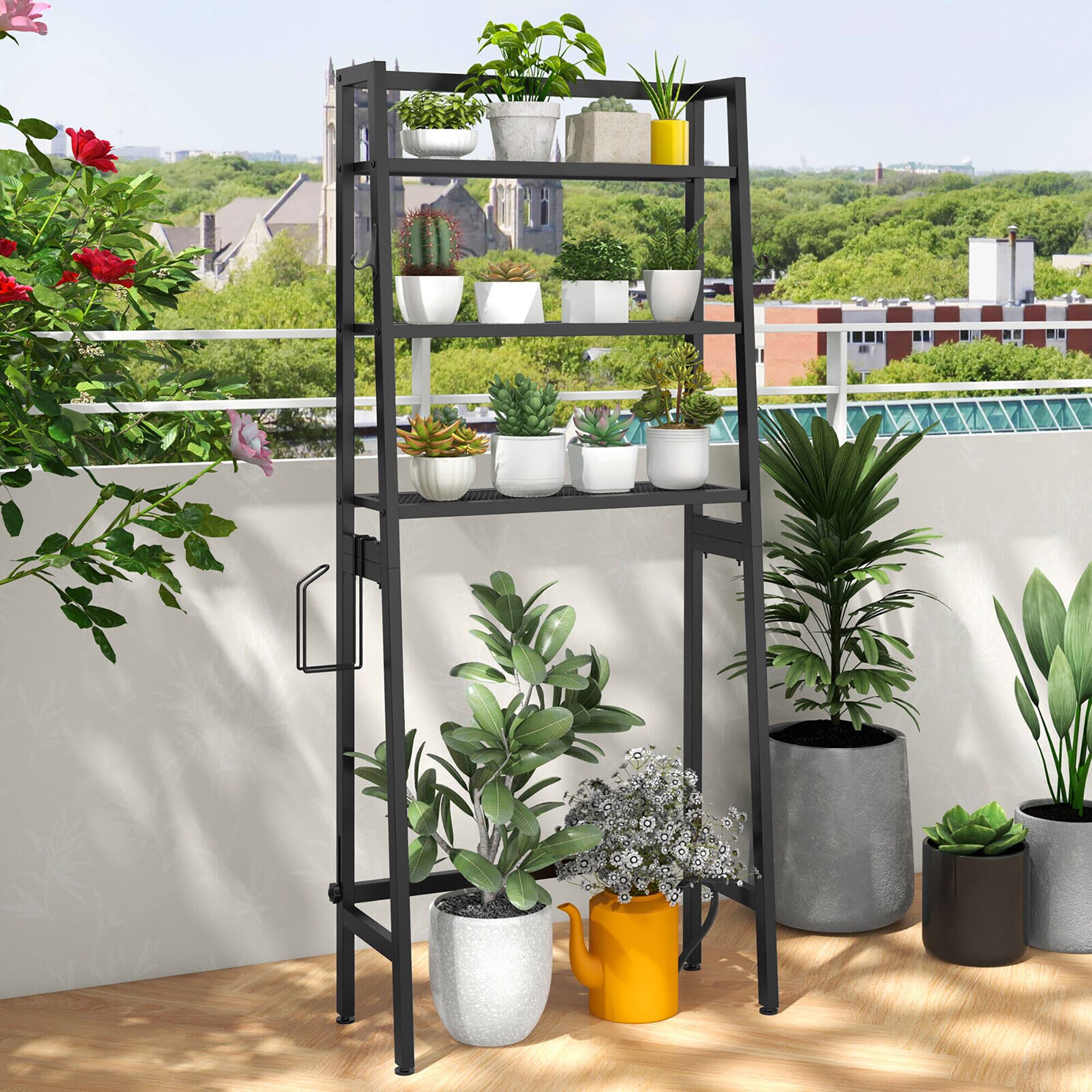 Alt View 3. Gymax - Gymax 3-Tier Over The Toilet Storage Shelf w/ Adjustable Adjustable Bottom Bar - Black.