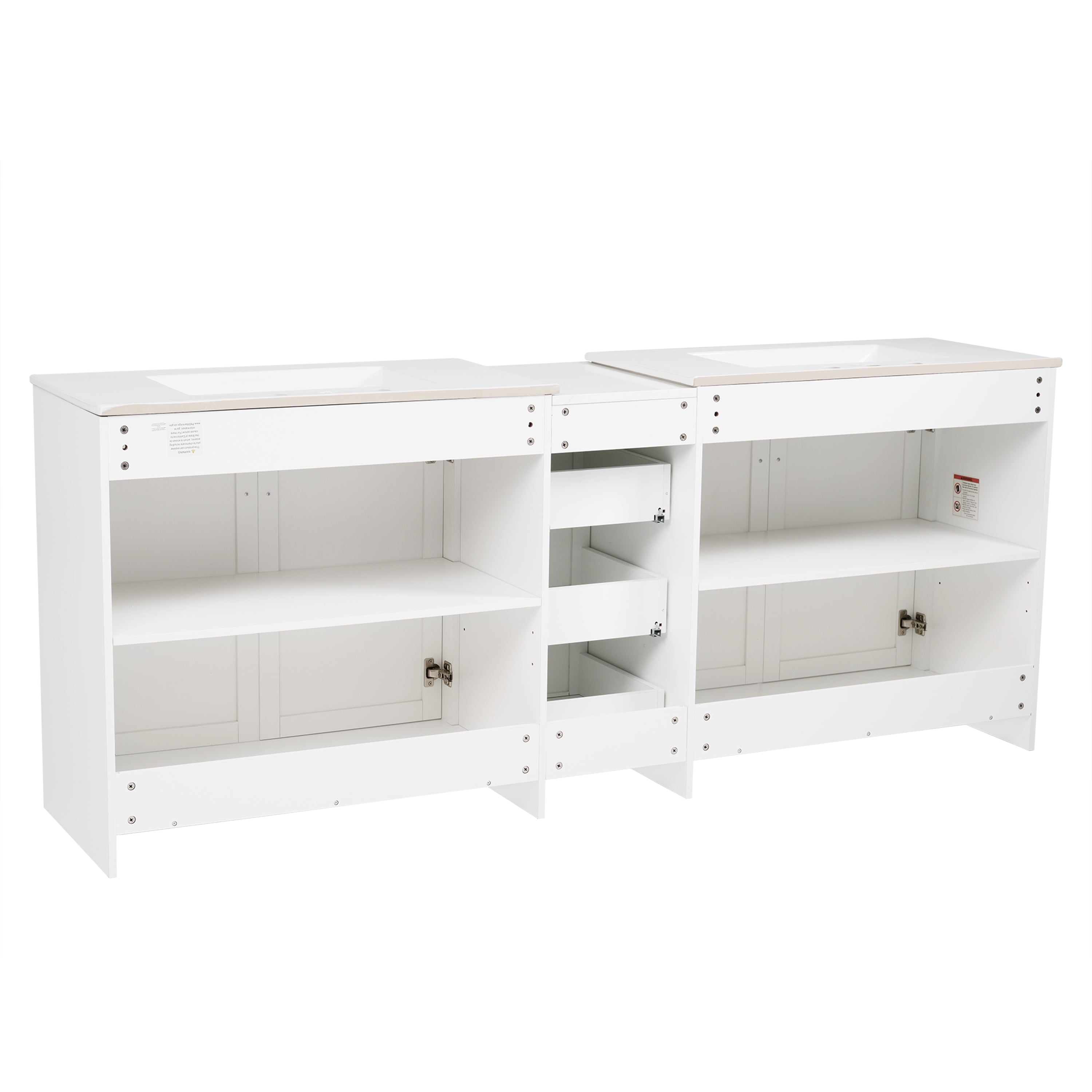 Angle. Boyel Living - 84 Inch Double Sink Bathroom Vanity with Ceramic Sinks Quartz Countertop Adjustable Shelves 3 Drawers White - White.