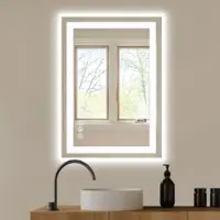 Bestier 24 x 32 Inches Tempered Glass LED Bathroom Mirror with Anti-Fog & 3-Modes Dimmable Lighting - White - 24 x 32 Inches - Front_Zoom