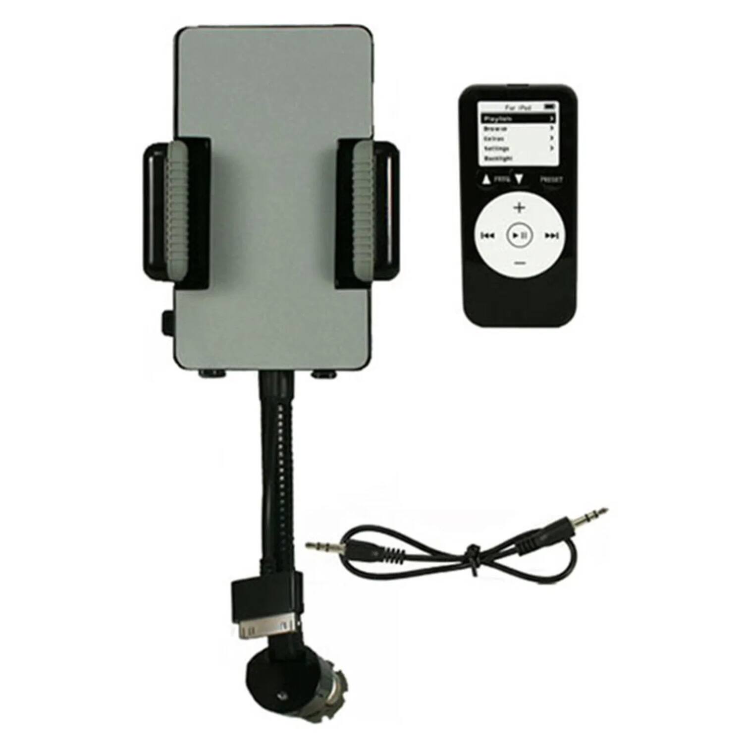 Front. Stock Preferred - FM Transmitter Hands-Free Car Charger with Remote Control & Phone Stand.