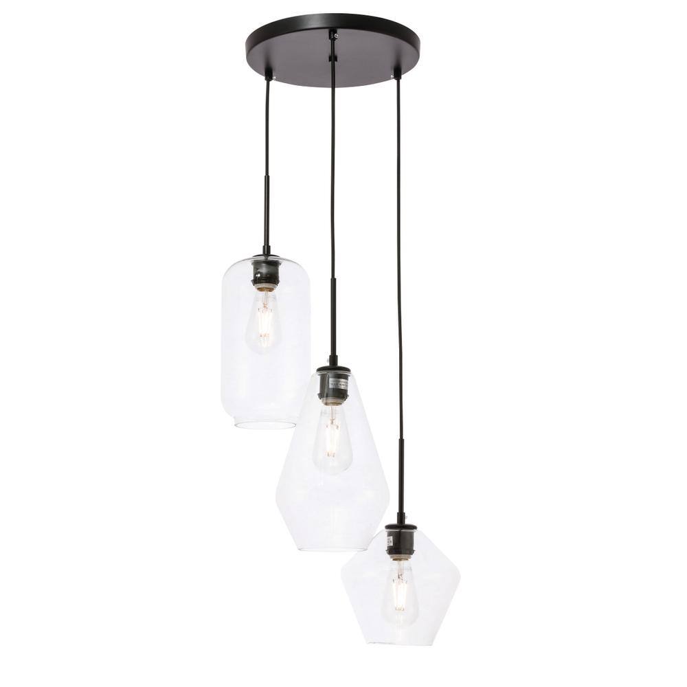 Alt View 7. Living District - Gene 3 light Black and Clear glass pendant - Black And Clear Glass.