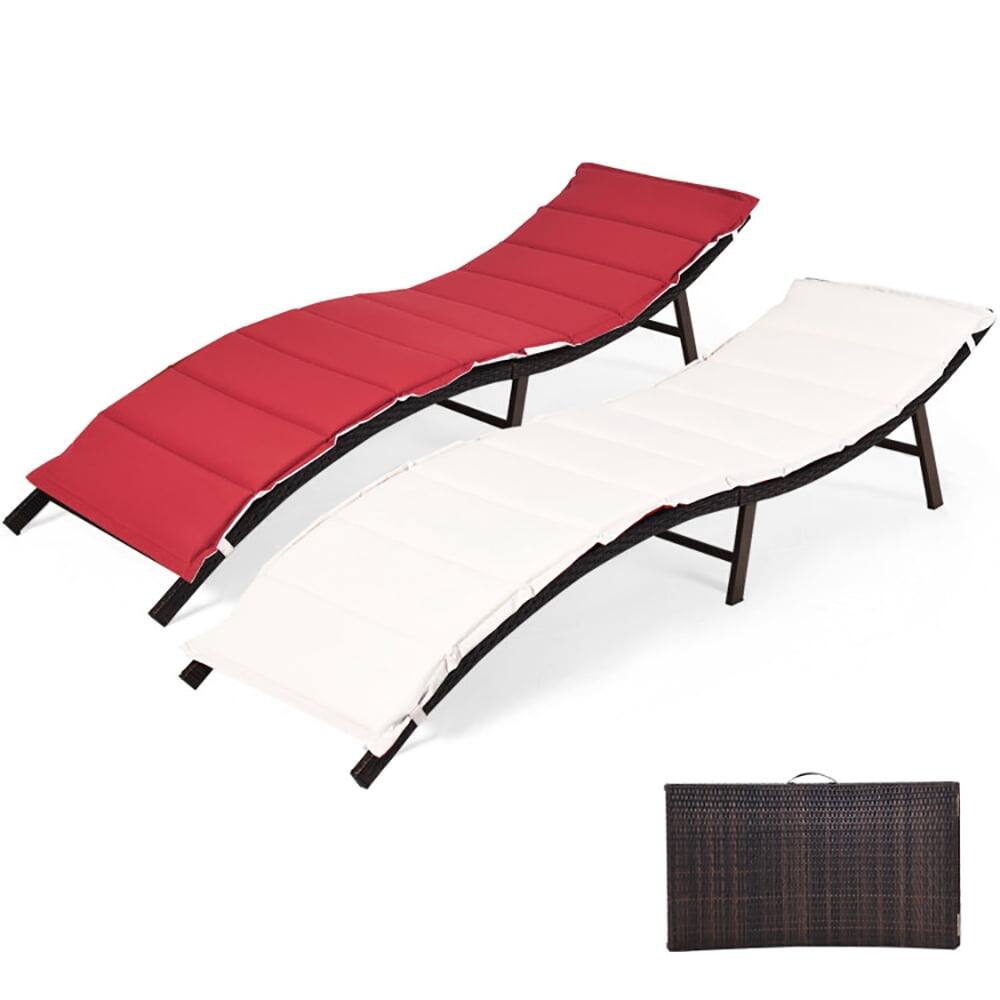 Alt View 2. Pefilos - Patio Lounge Chair, 2Pcs Folding Patio Lounger Chair - Red.