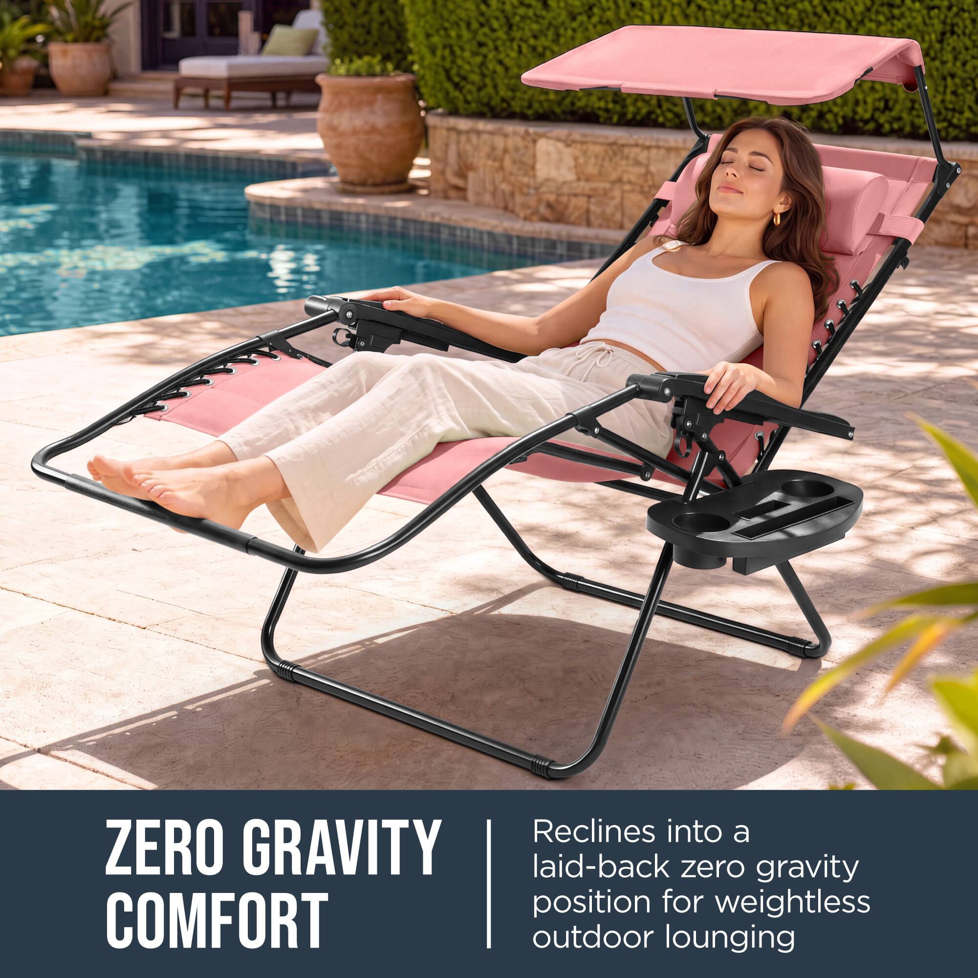 Reclines into a ZERO GRAVITY laid-back zero gravity position for weightless COMFORT outdoor lounging