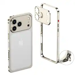 UUCOVER - Slim Metal Bumper Case for Apple iPhone 17 Pro Max with Metal Lens Cover, Backless Heat Dissipation Shockproof Rugged - Titanium
