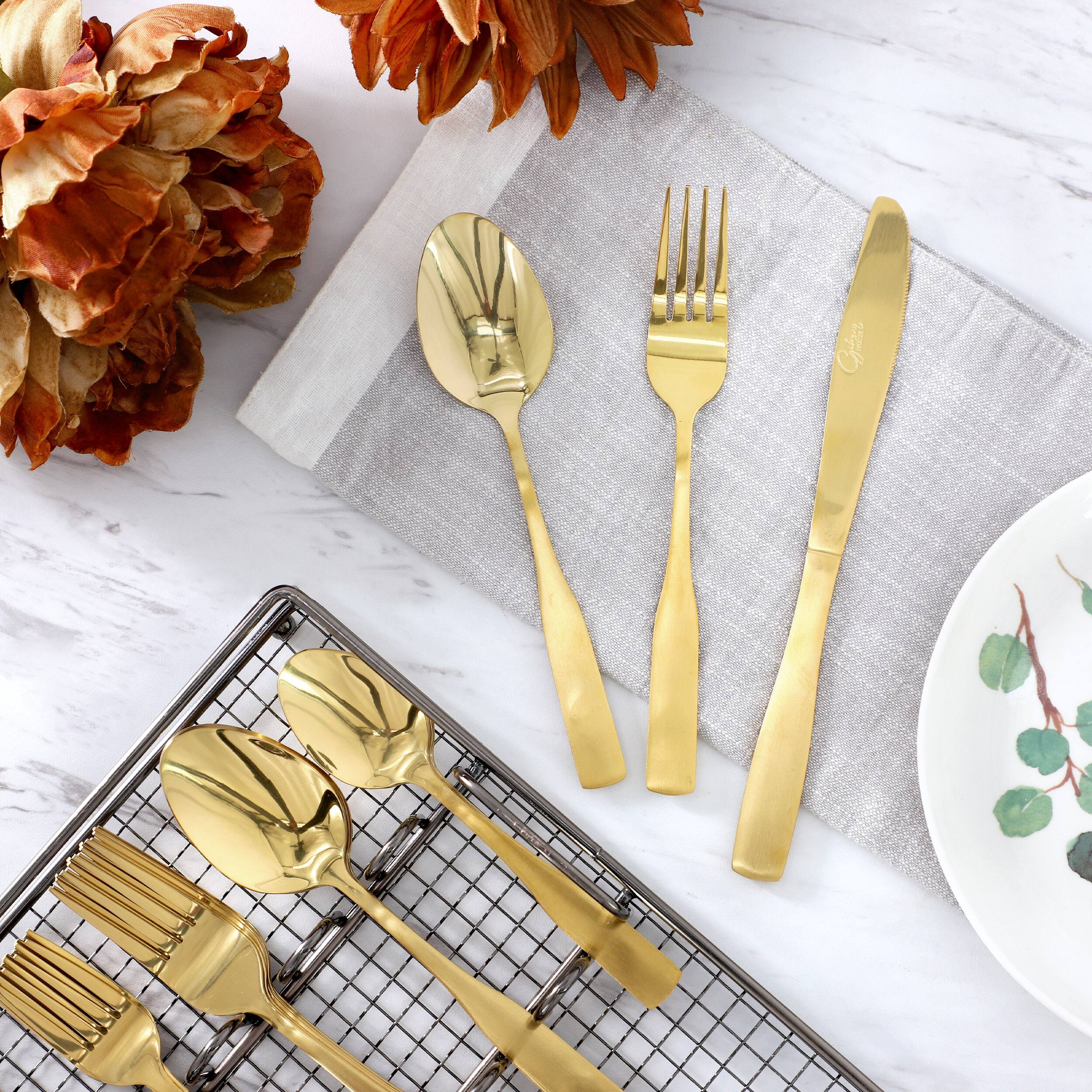 Alt View 4. Gibson - Gibson Home Abbeville 41 Piece Stainless Steel Flatware Set in Gold with Wire Caddy - Gold.