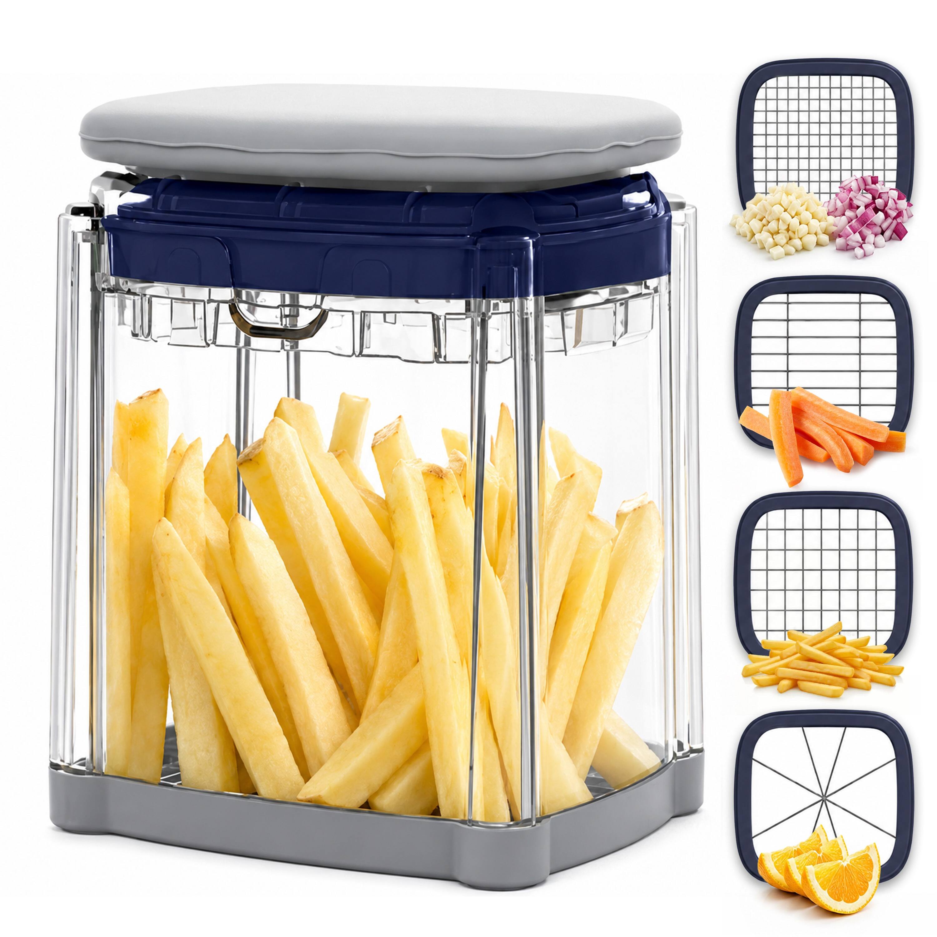 Front. Luminuxe - French Fry Cutter 4‑in‑1 Stainless Steel Blade Potato Slicer & Dicer French Fries Cutter Vegetable Chopper Onion Cutter - Gray.