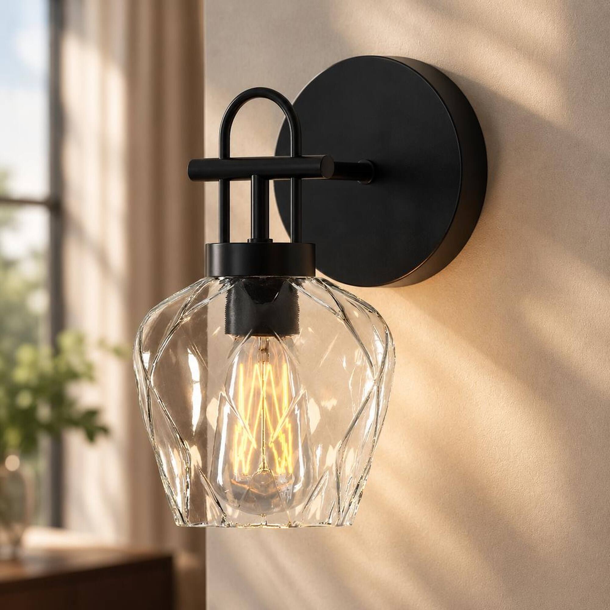 RYHNUYNE 1 Light Dimmable Metallic Glass Wall Sconce, Modern Indoor ...