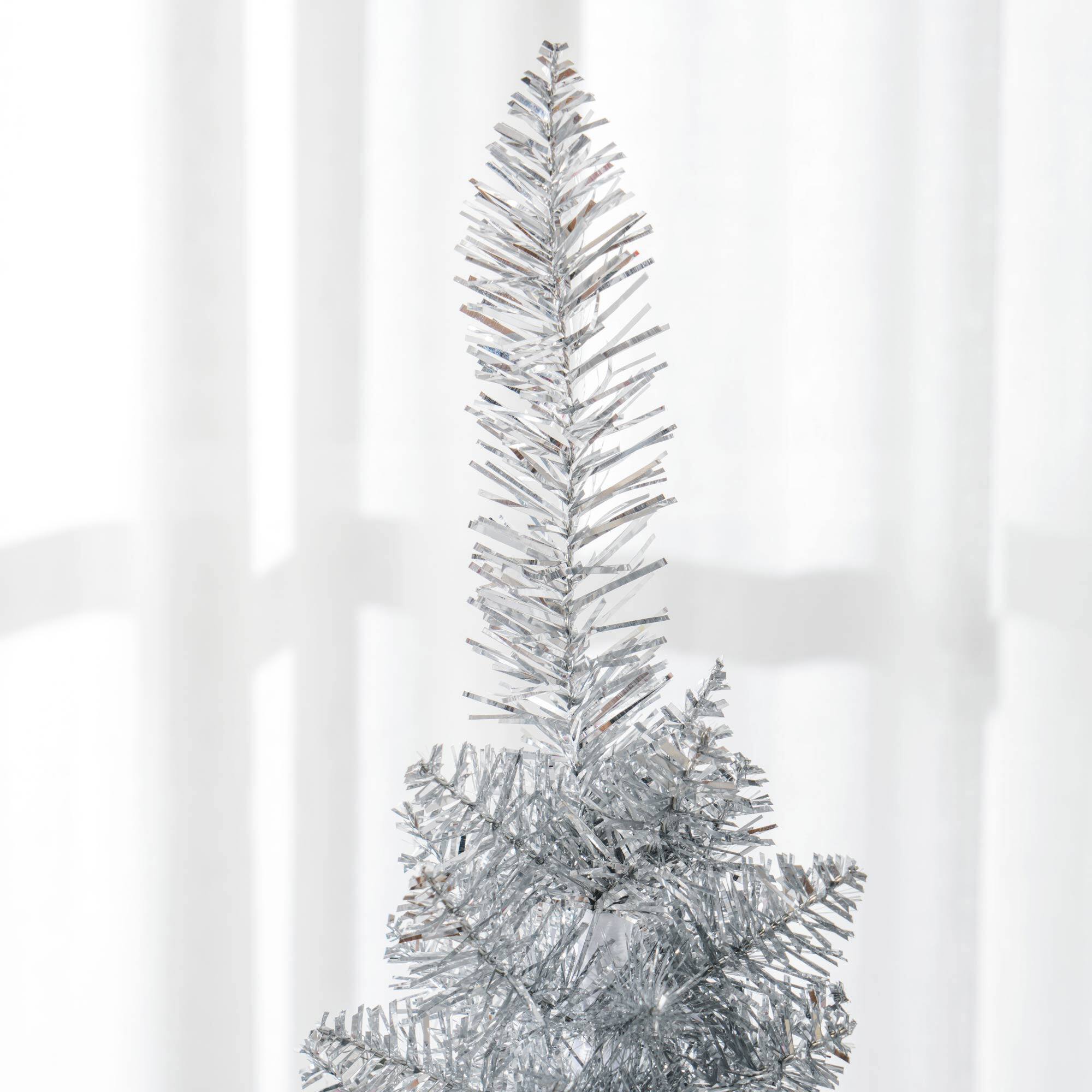 Alt View 7. Homcom - Artificial Pencil Christmas Tree, Slim Xmas Tree with 294 Realistic Branch Tips and Plastic Stand - Silver.