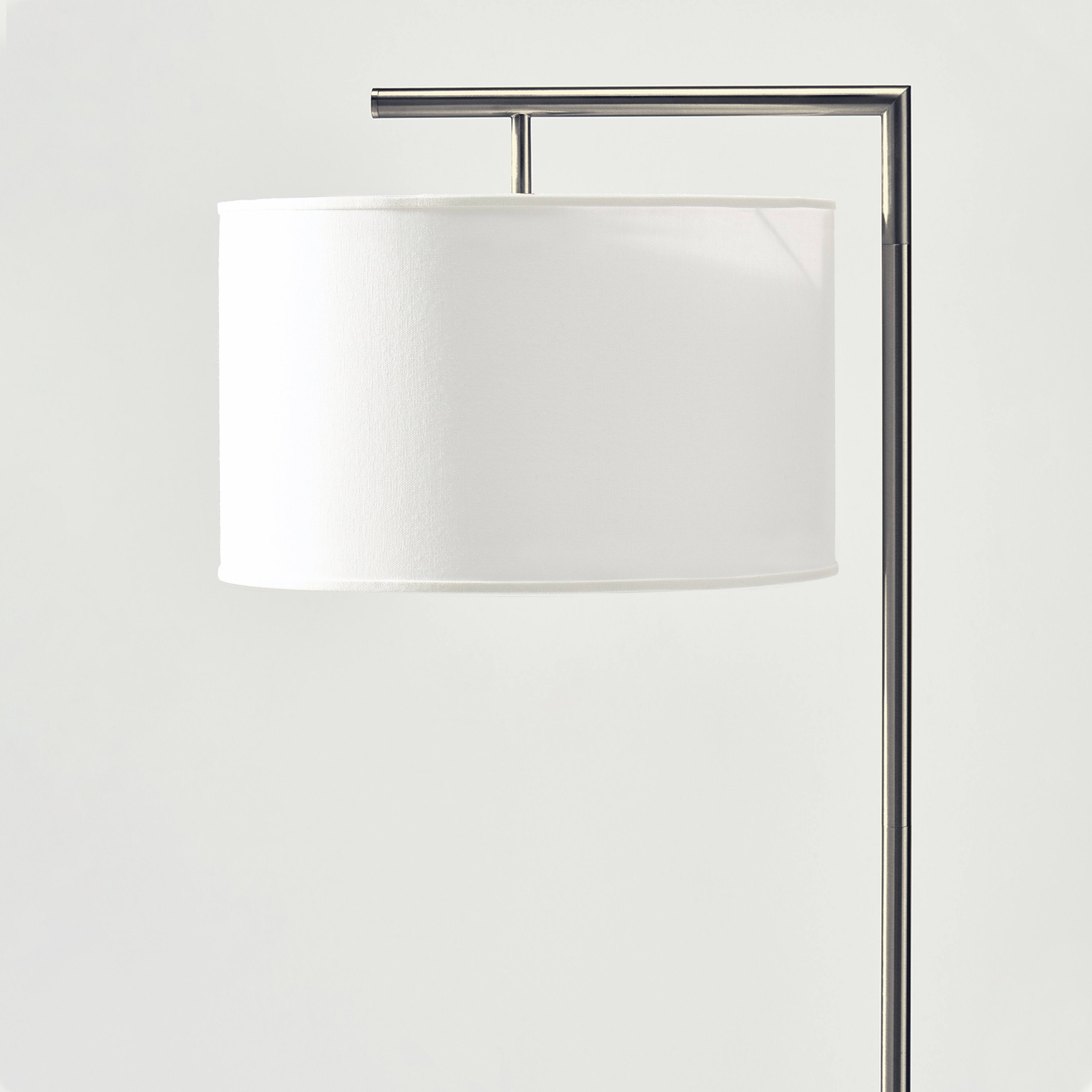 Back. Brightech - Montage Modern LED Midcentury Modern Arc Super Bright Floor Lamp with Ivory White Fabric Drum Shade - Brushed Satin Nickel.