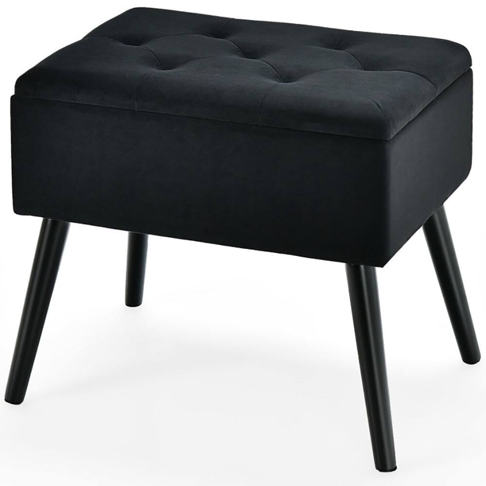 Angle. Kadyn - Ottoman Bench,Ottoman Foot Rest Chair,Velvet Storage Ottoman with Solid Wood Legs for Living Room Bedroom - Black.