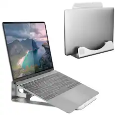 Front. Mount-It! - Vertical Laptop Stand & Holder for Laptops with Open Cooling Design & Ergonomic Screen Elevation, Silver - Silver.