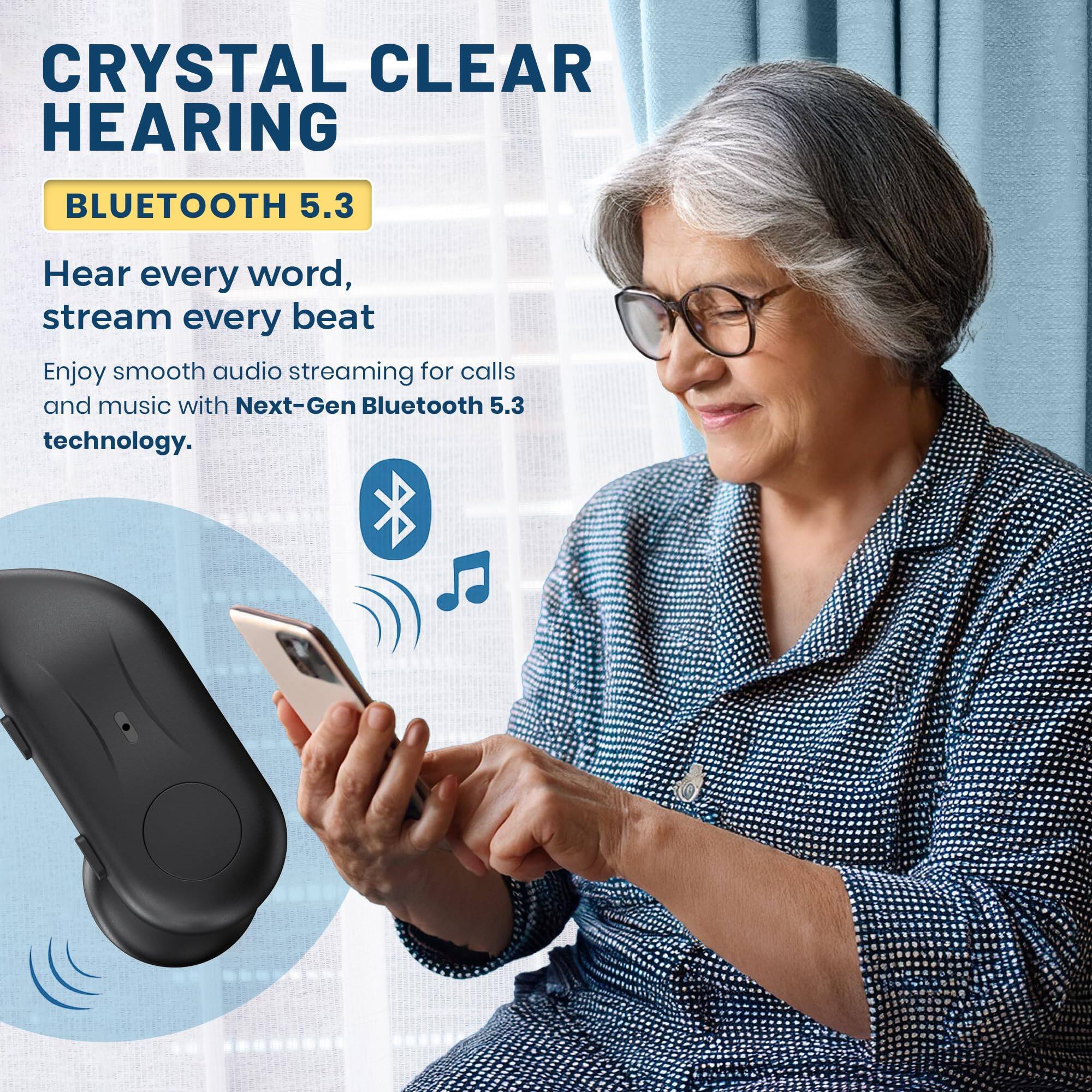**CRYSTAL CLEAR HEARING**

**BLUETOOTH 5.3**

Hear every word, stream every beat

Enjoy smooth audio streaming for calls and music with Next-Gen Bluetooth 5.3 technology.