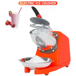 Topteng - Electric Ice Shaver Machine - 143 lbs/h, 300W, Aluminum & Stainless Steel, for Snow Cone & Shaved Ice - Orange