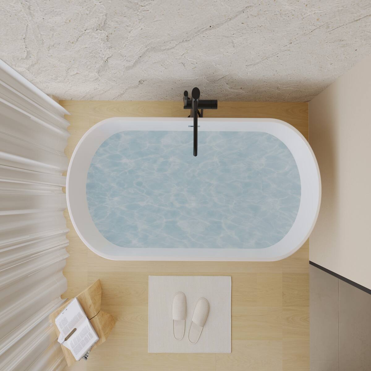 Alt View 7. Loheer - Loheer 59 Inch Freestanding Soaking Tub Oval Acrylic Bathtub Gloss White Center Drain - Gloss White.
