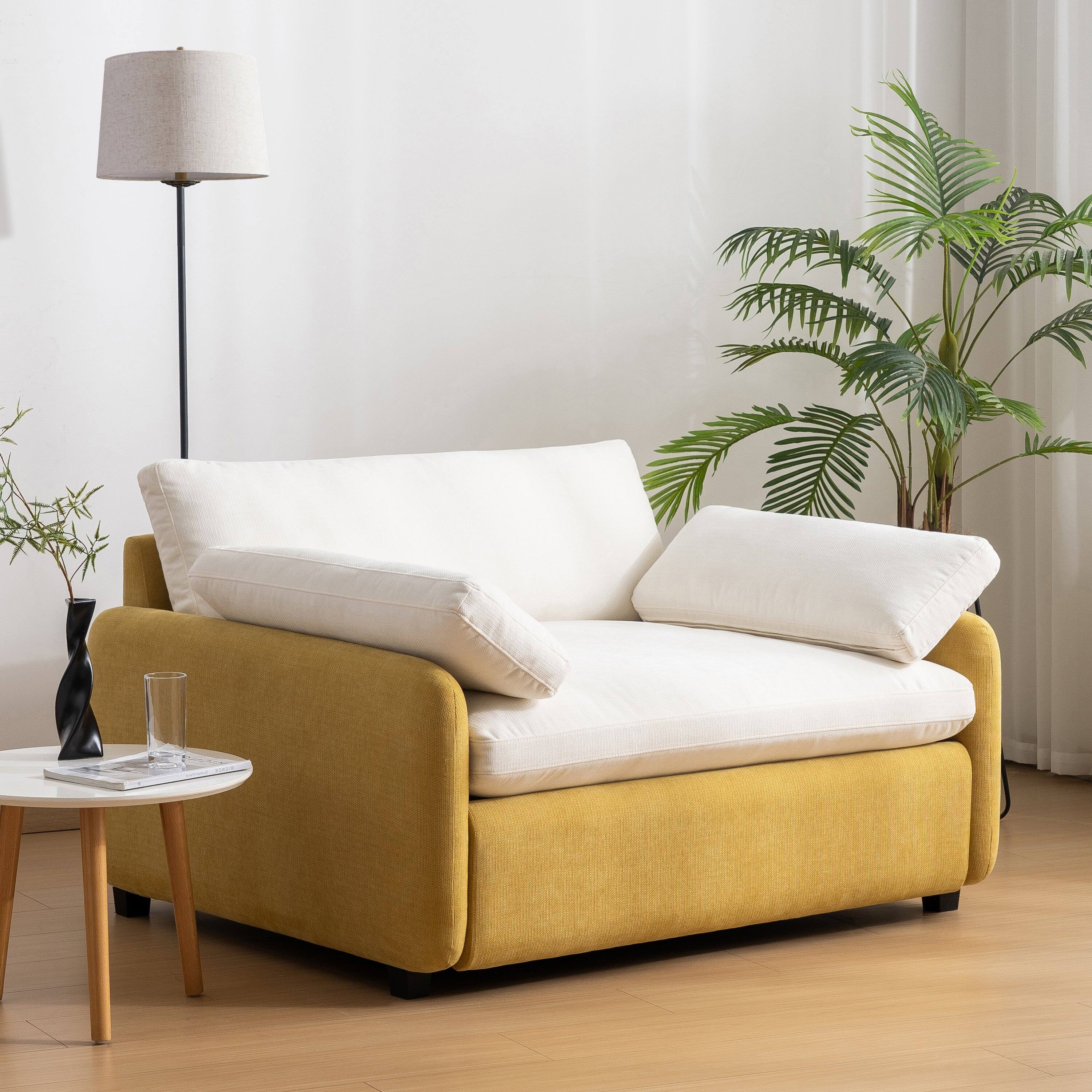 Alt View 2. Boyel Living - 50x43 Inch Oversized Chenille Single Sofa Chair Wide Deep Seat Color Blocking Armchair with Pillows Cream Yellow - White.