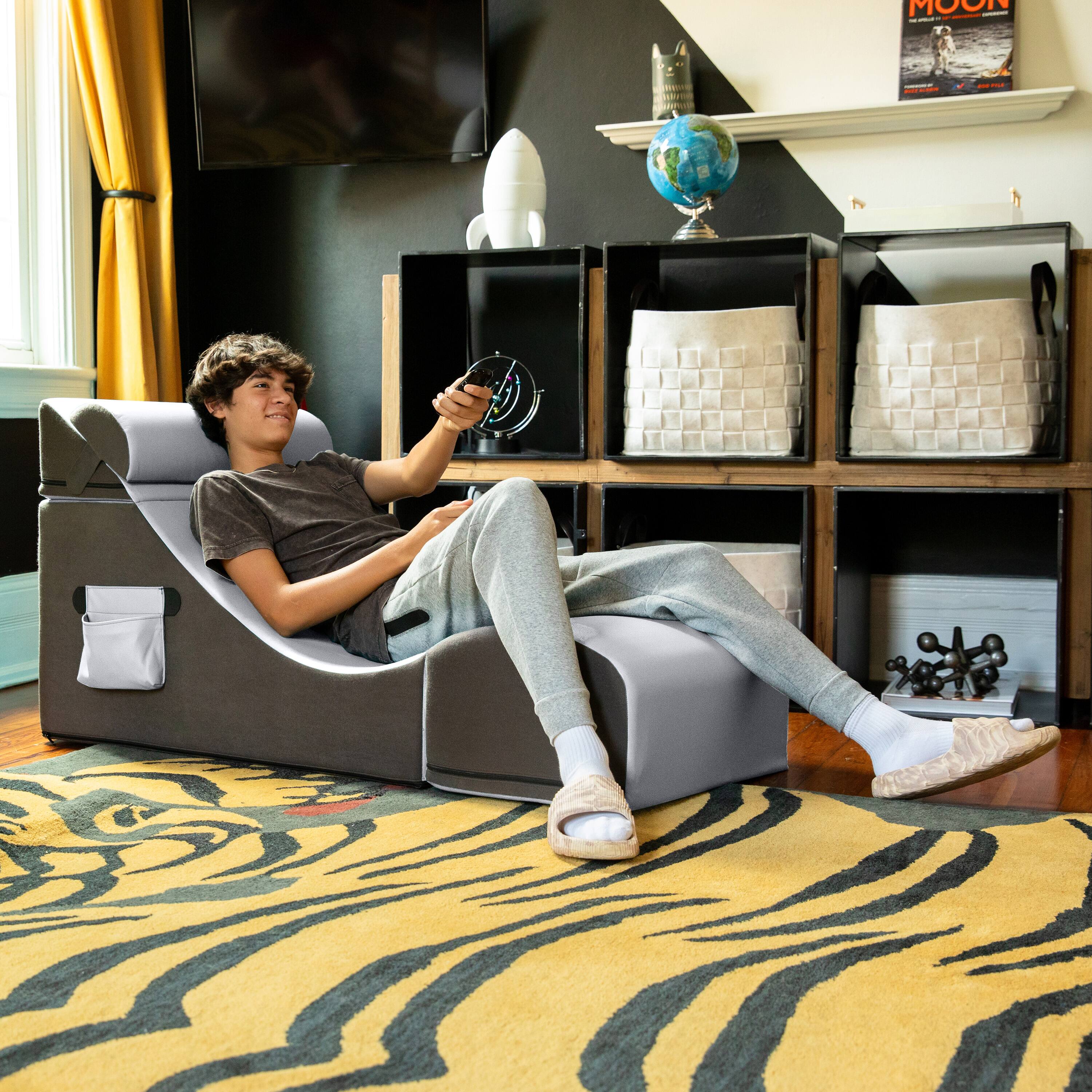 Angle. Jaxx - Jaxx Flexx V-Tex Convertible 3 in 1 Gamer Chair, Table, & Ottoman w/ Adjustable Headrest & Pocket - Vinyl Submarine Grey - Submarine Grey.