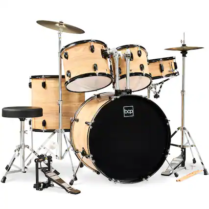 Front. Best Choice Products - Best Choice Products 5-Piece Beginner Drum Set w/ Snare, Bass, Toms, Cymbal, Hi-Hat, Sticks, Drum Pedal - Natural - Natural Woodgrain.