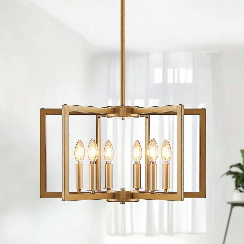 Alt View 8. Kadyn - 22" Modern Black Geometric 6-Light Chandelier – Industrial Metal Pendant Light Fixture, Gold - Gold.