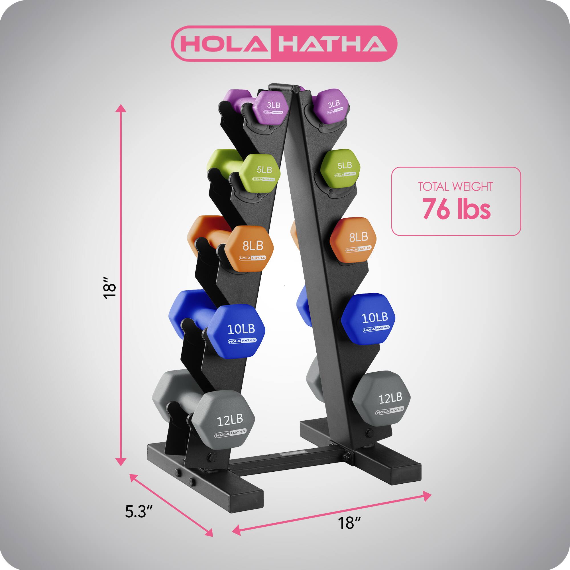 HolaHatha Dumbbell Hand Weights Set & Rack for Home Workout, 76