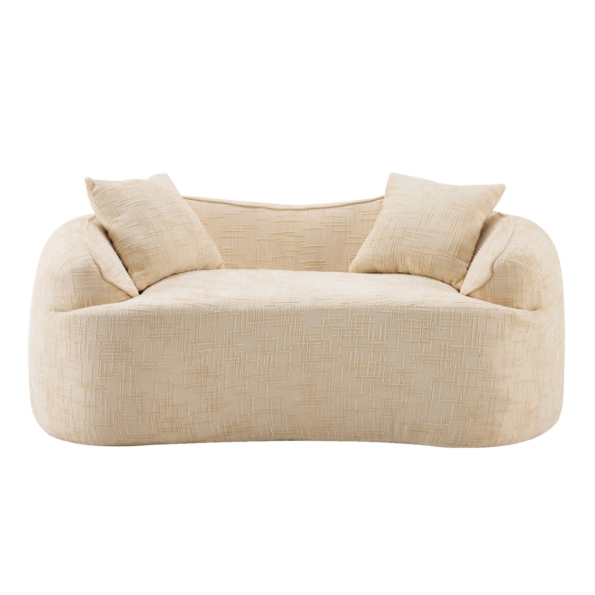 Alt View 9. GOODSILO - Curved Two-Person Compression Sofa with Pillows for Small Spaces - Beige.