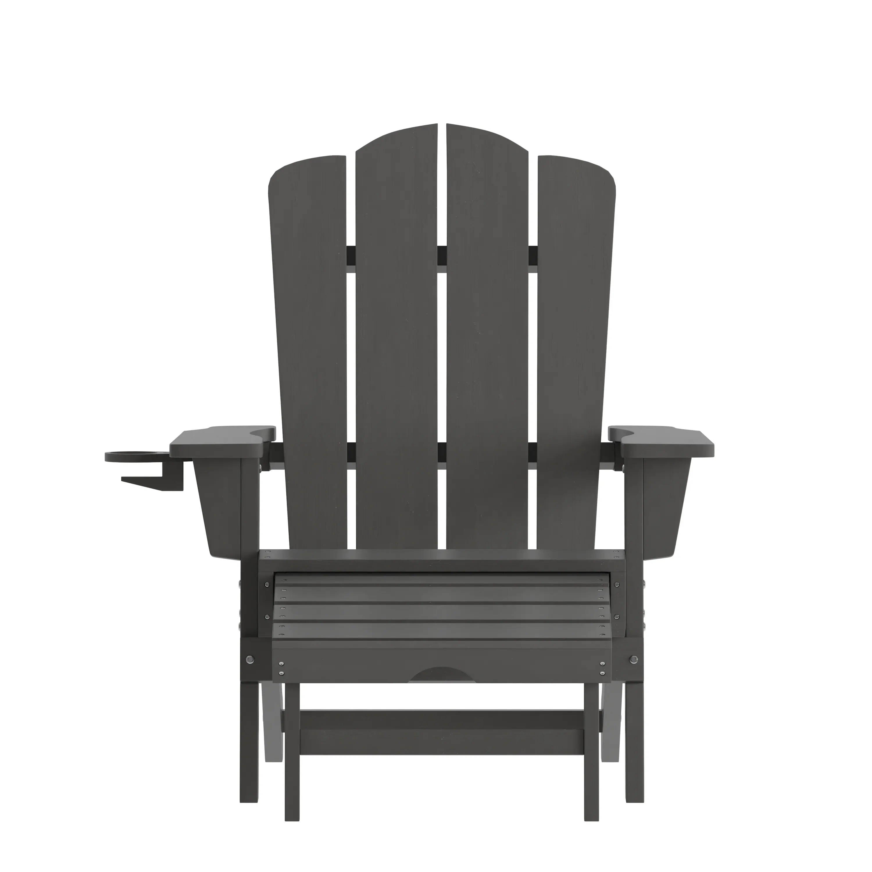 Alt View 10. Emma + Oliver - Tiverton Set of 2 Adirondack Chairs with Cup Holders and Pull Out Ottoman, All-Weather HDPE Indoor/Outdoor Lounge Chairs - Gray.