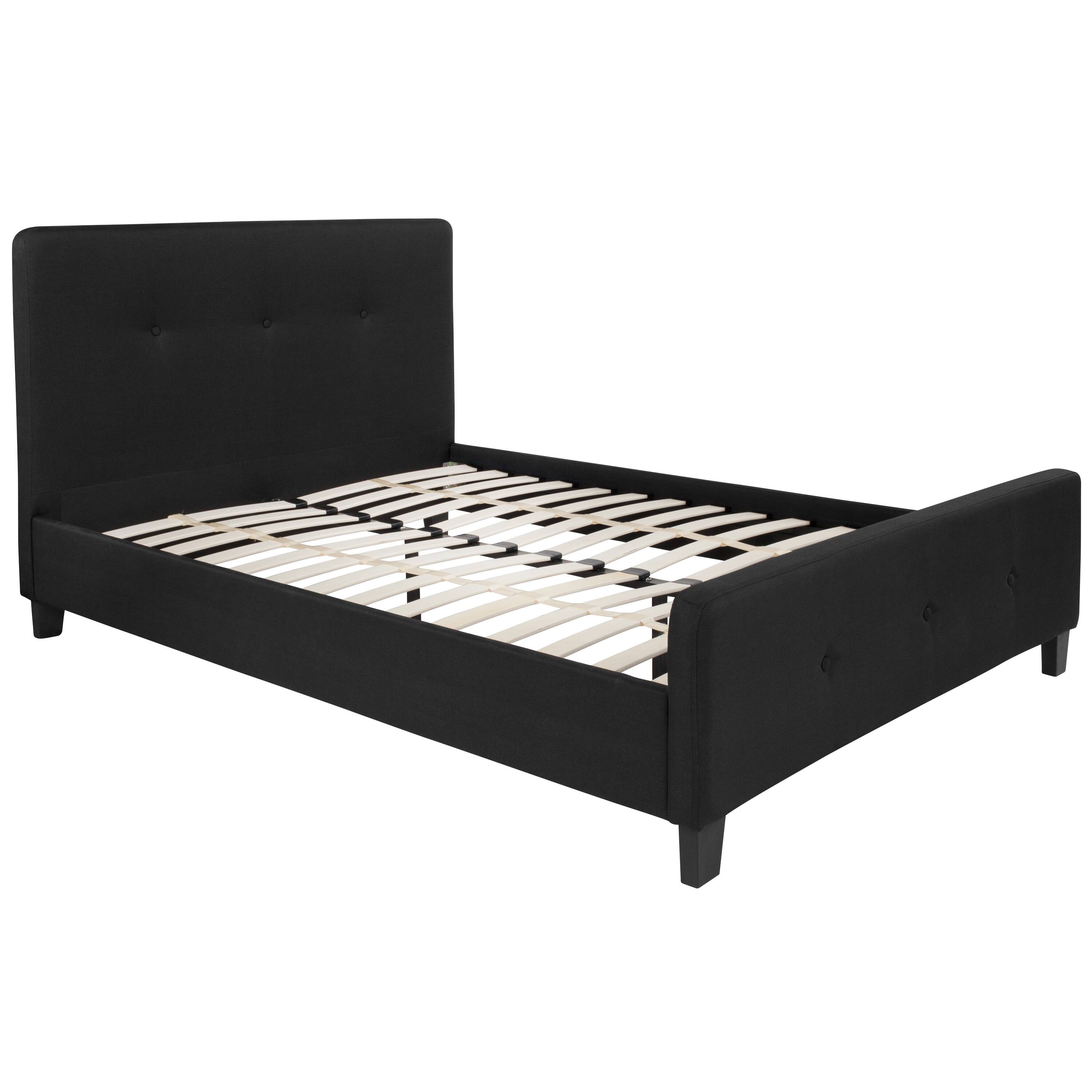 Alt View 1. Emma + Oliver - Button Tufted Upholstered Platform Bed - Black.