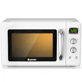 Costway - 0.9Cu.ft. Retro Countertop Compact Microwave Oven 900W 8 Cooking Settings - White