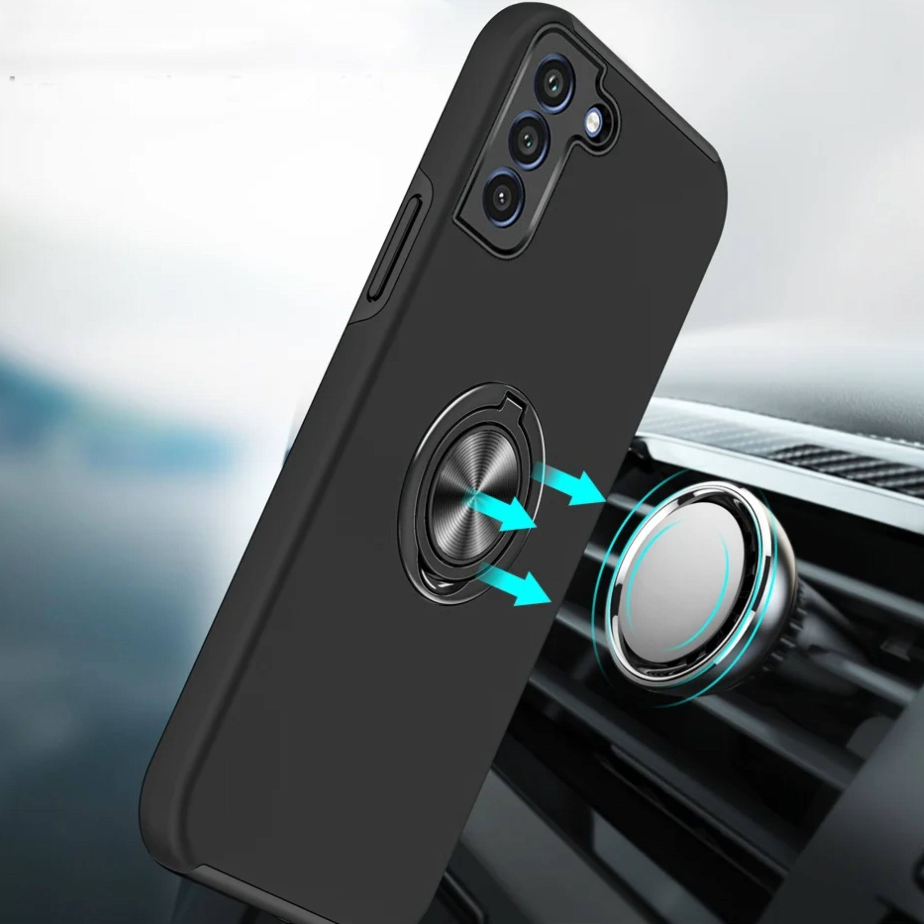 Left. Kitcheniva - Painted Magnetic Ring Stand Hybrid Case Cover For Samsung Galaxy S22 Black - Black.