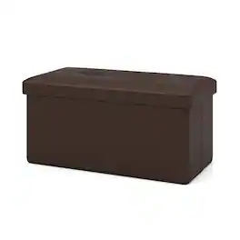 Kadyn - Upholstered Rectangle Footstool with PVC Leather Surface and Storage Function- Folding Footstools - Brown