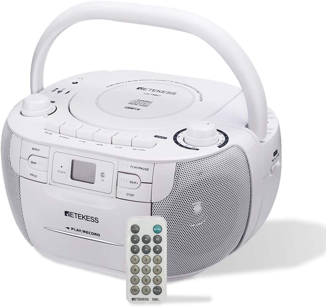 Retekess - TR621 CD and Cassette Player Combo, Boombox CD Player for Home, AM/FM, Tape Recording, TF/USB Drive, AC or D Ba - White