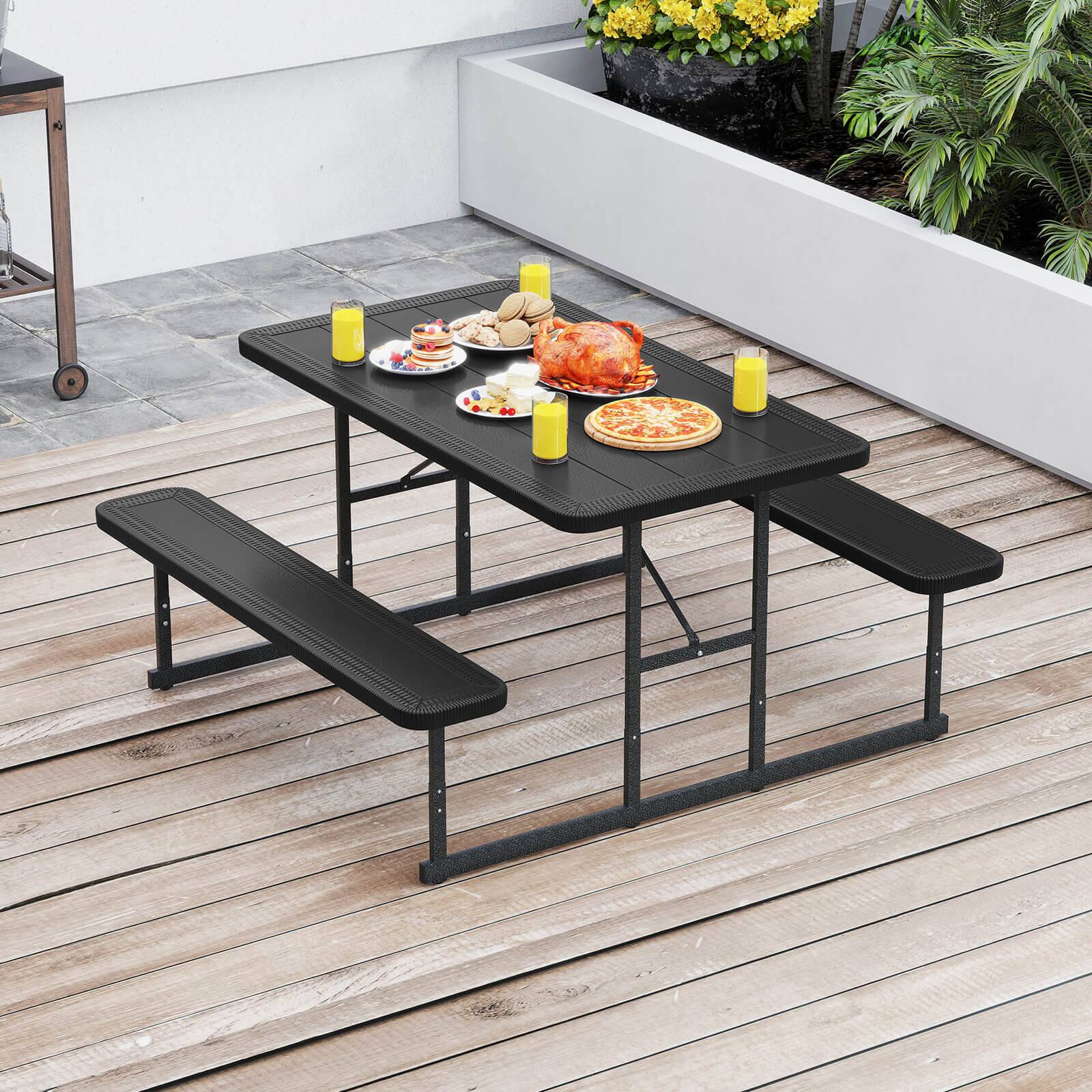 Alt View 2. Costway - Costway Picnic Table Bench Set for 2-4 People Outdoor Rectangular Camping Dining Table - Black.
