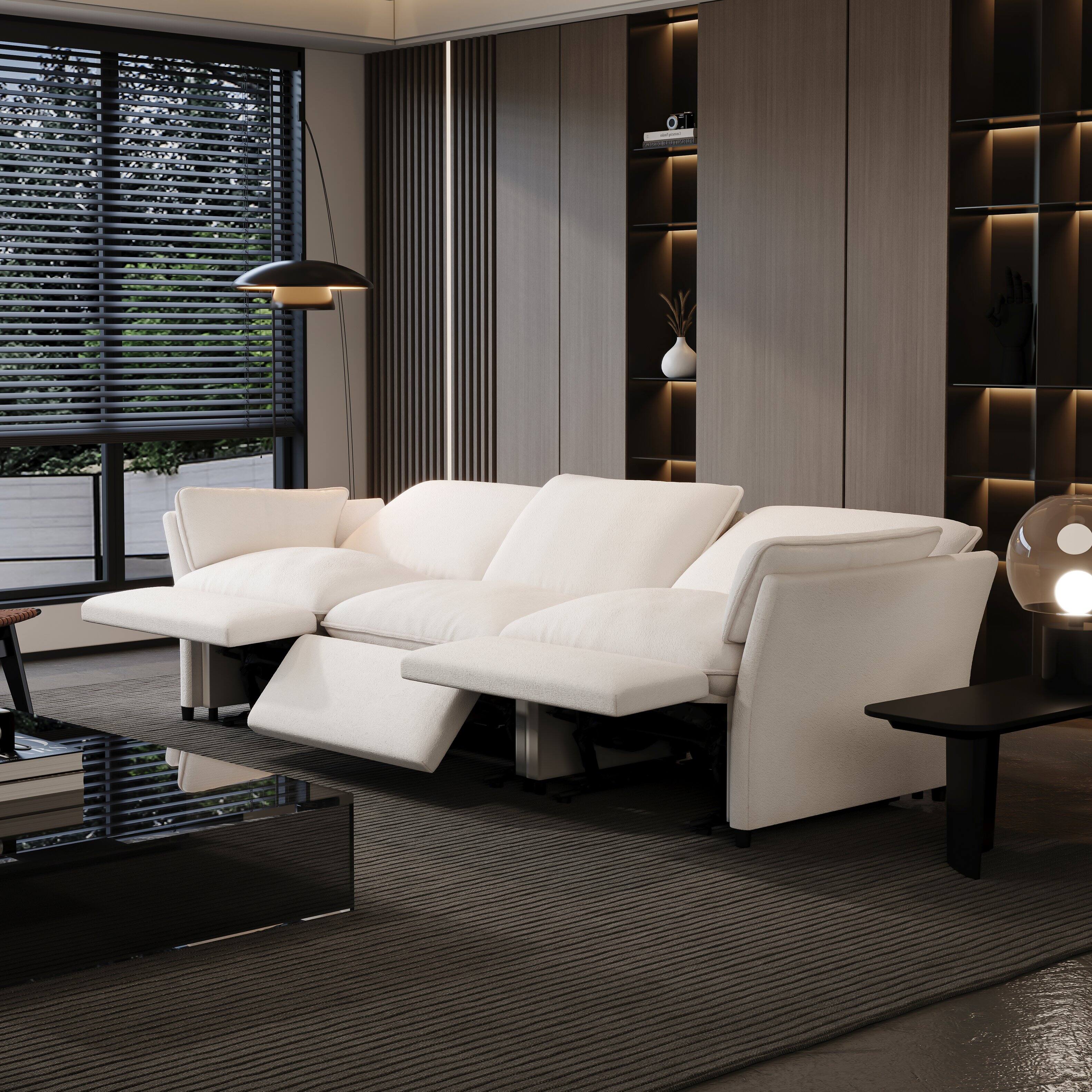 Alt View 3. MSOOB - 3-Seat Triple Electric Recliner Sofa with USB Charging, Pillow-Style Armrests, Individually Adjustable For Each Seat - White.