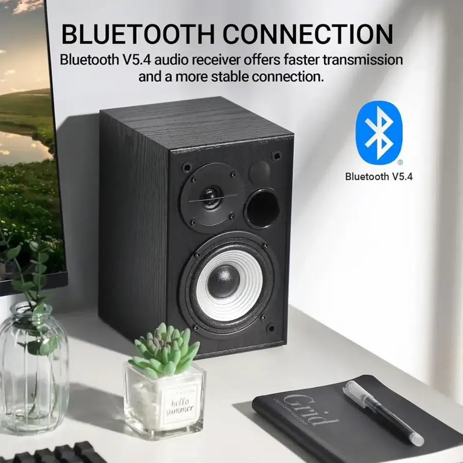 BLUETOOTH CONNECTION Bluetooth V5.4 audio receiver offers faster transmission and a more stable connection. Bluetooth V5.4 hello summer Grid.