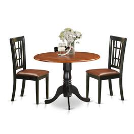 East West Furniture - 3 PC Kitchen Table set-Dining Table and 2 Wood Kitchen Chairs - Black & Cherry