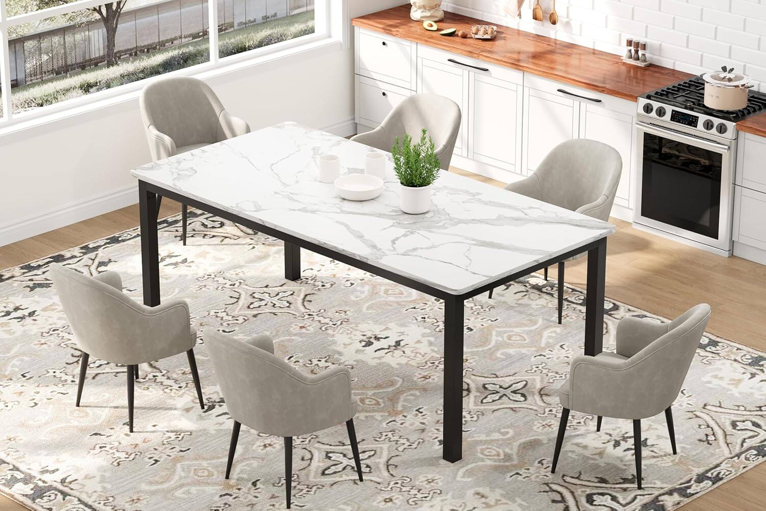 Front. Jojoka - Kitchen Table Dining Table for 6 People Farmhouse Wood Kitchen Table Rectangle Furniture - Multiple colors/finishes.