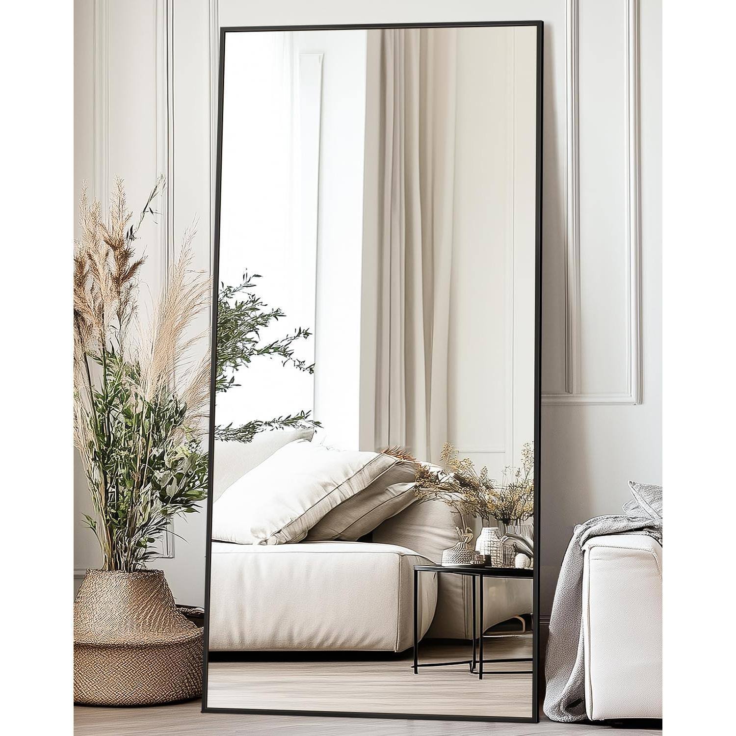 Alt View 1. Cedar Assembly - Floor Mirror 58" 21" Full Length With Stand Freestanding For Bedroom Living Room Mirrors: body mirrors - Gold-76"L x 34"W-Rect Style.