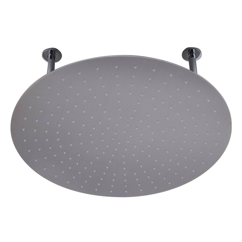 Left. Alfi - 24" Round Brushed Solid Stainless Steel Ultra Thin Rain Shower Head - Silver.