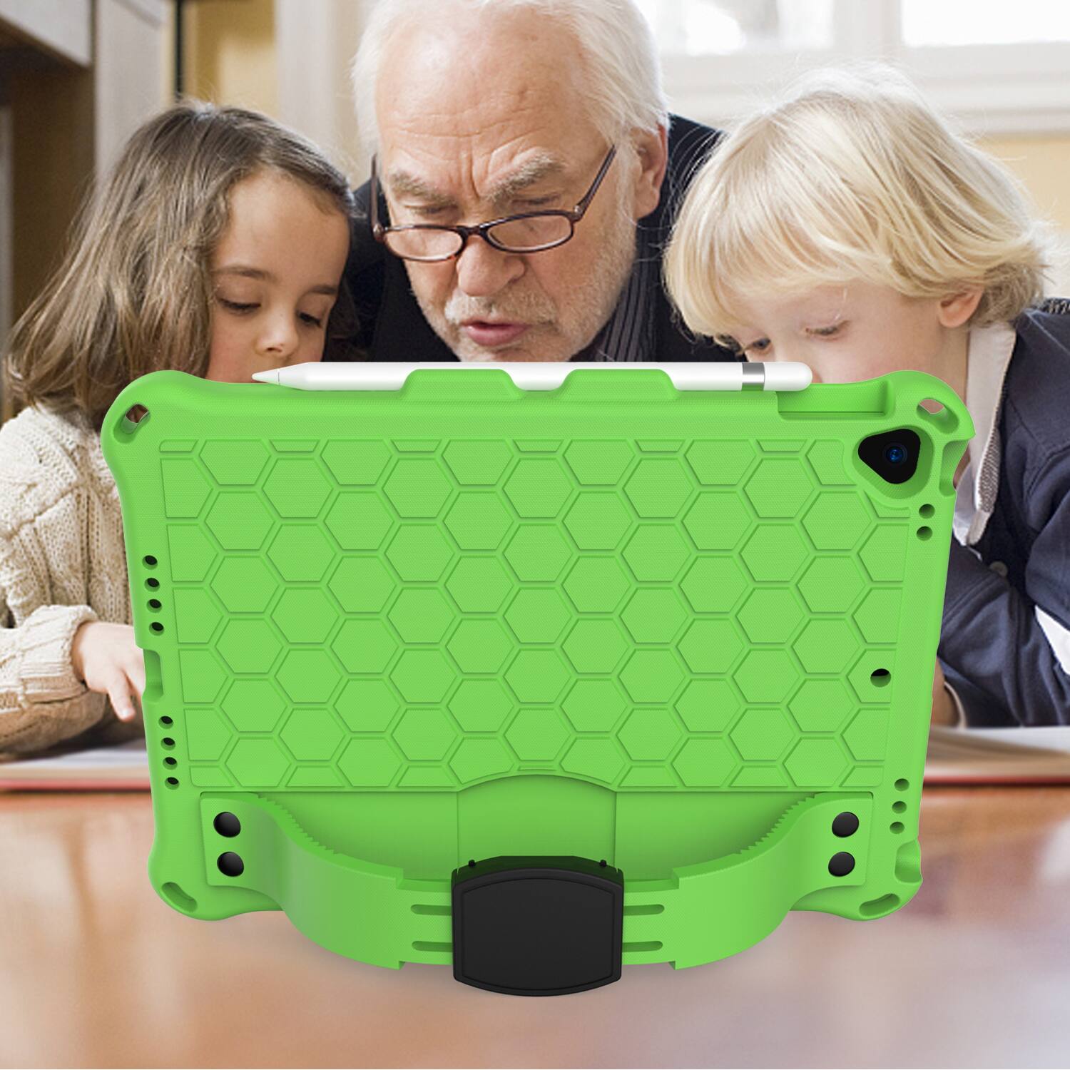 Alt View 1. UUCOVER - Kids Case for iPad 9th 8th 7th Gen 10.2-inch (2021/2020/2019) Shockproof EVA+TPU Stand Cover with Shoulder Strap - Green.