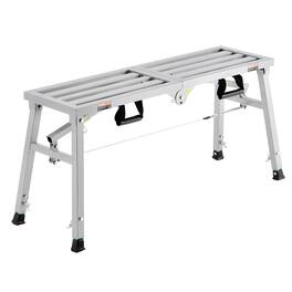 VEVOR - Work Platform, 3 Gear Adjustable Height, Folding Alloy Steel Step Ladder, Portable Scaffolding Platform, 400 lb Capacity - Silver