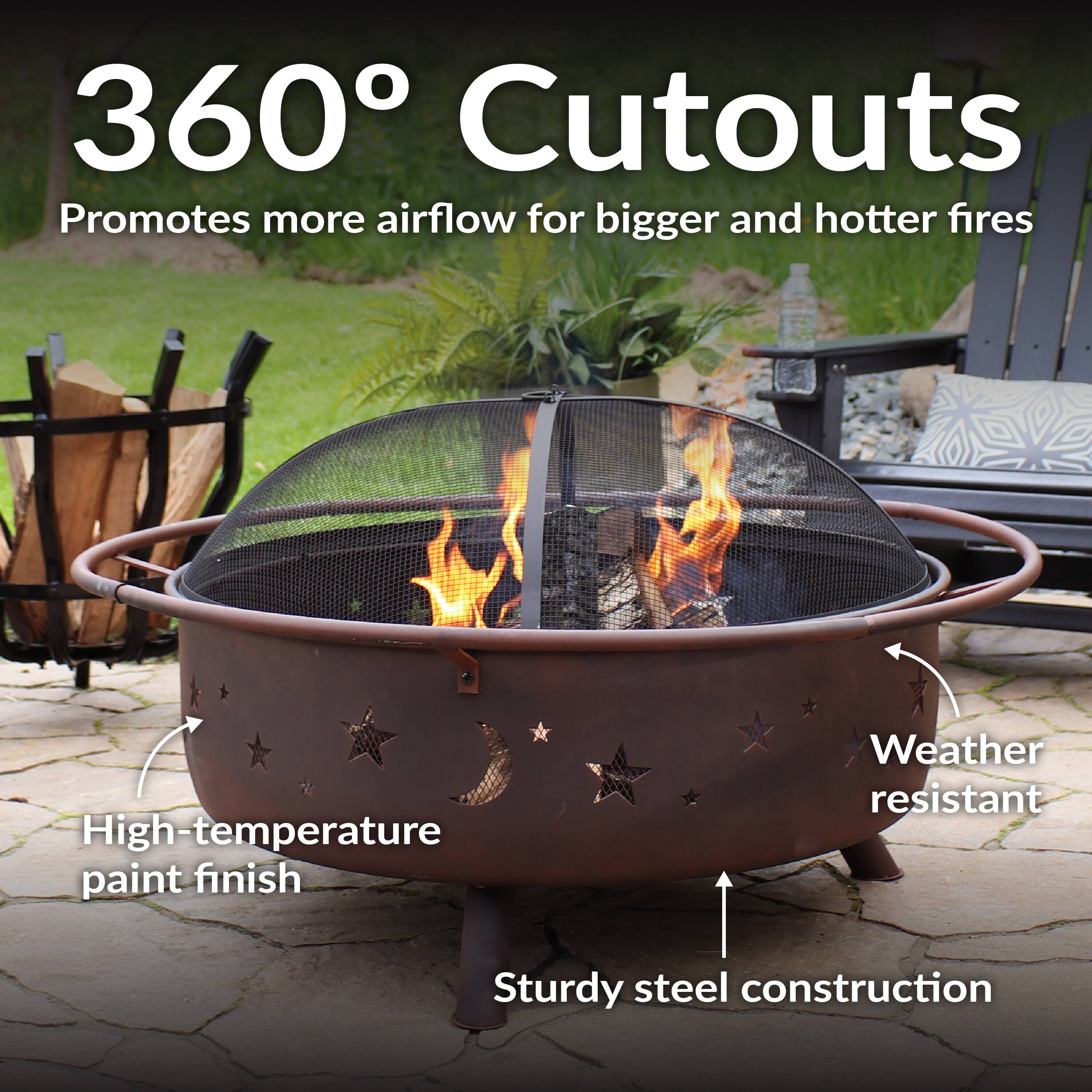 360° Cutouts  
Promotes more airflow for bigger and hotter fires  

- High-temperature paint finish  
- Weather resistant  
- Sturdy steel construction