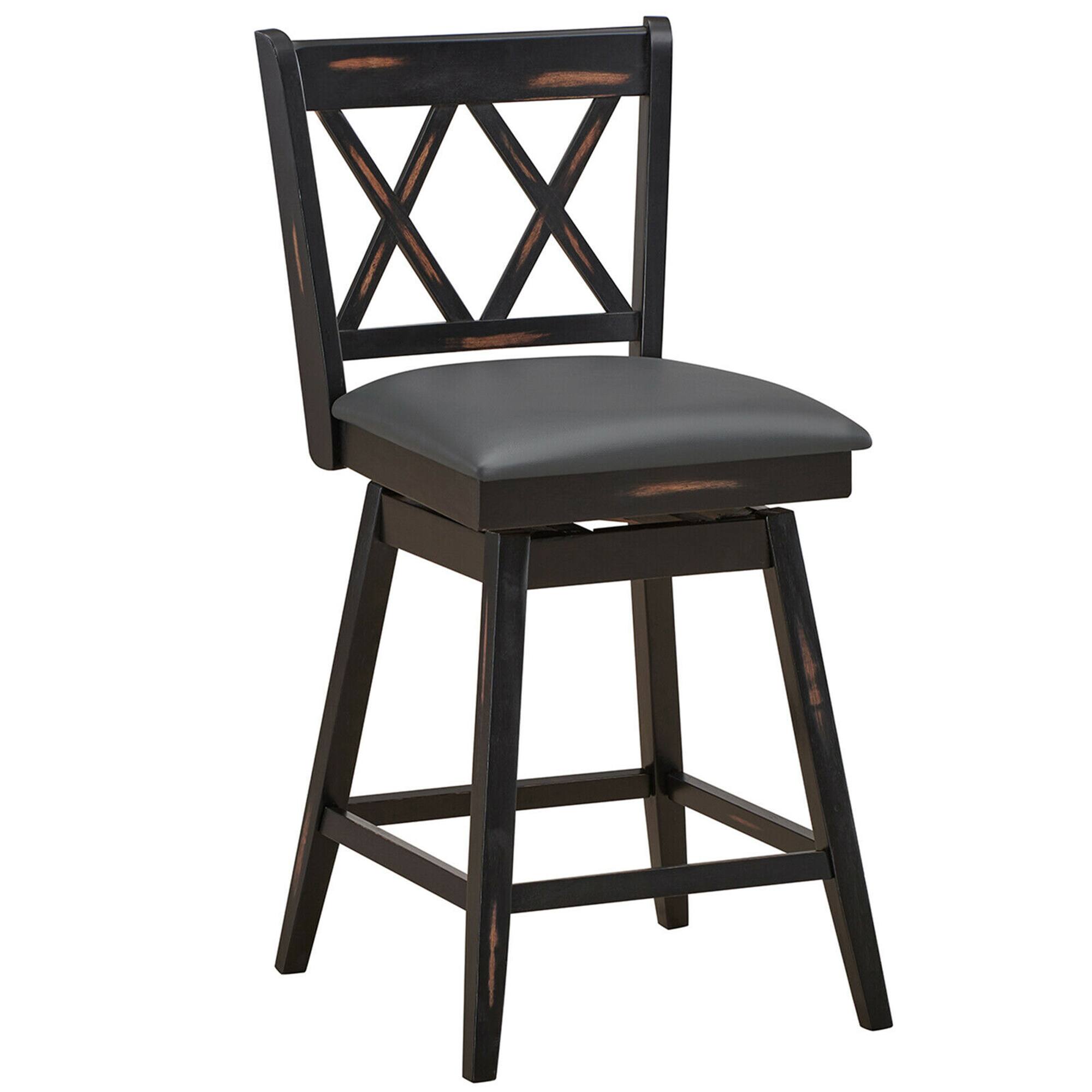 Alt View 9. Gymax - Gymax Set of 4 Barstools Swivel Counter Height Chairs w/Rubber Wood Legs Black - Black.