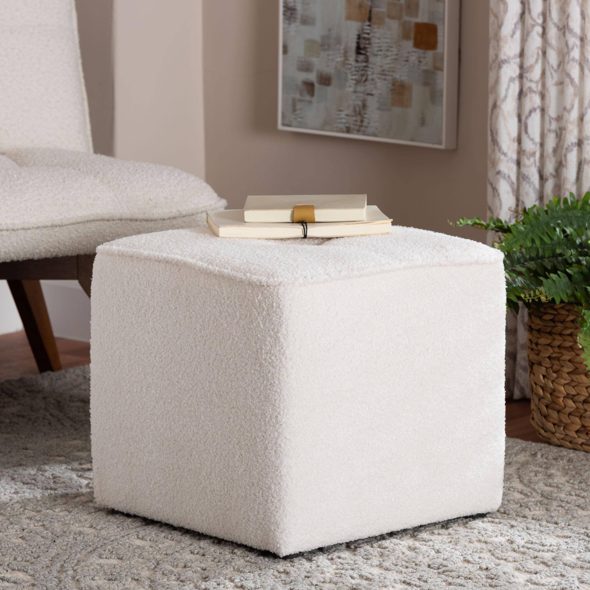 Alt View 1. Baxton Studio - Isaiah Modern and Contemporary Boucle Upholstered Ottoman - Ivory.
